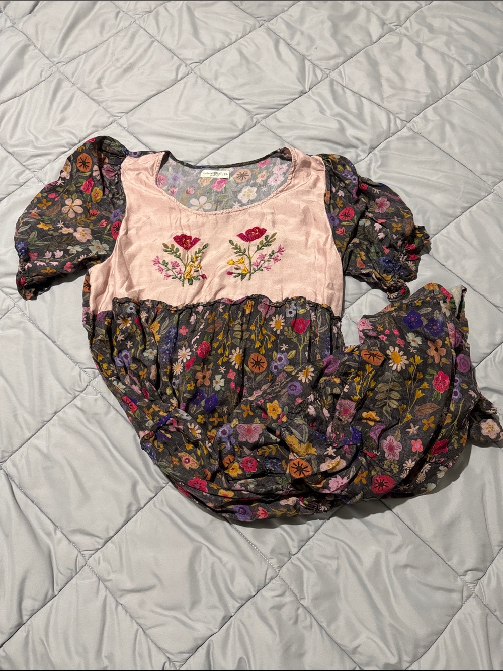 NATURAL LIFE Pink Bodice Floral Puff-Sleeve Dress